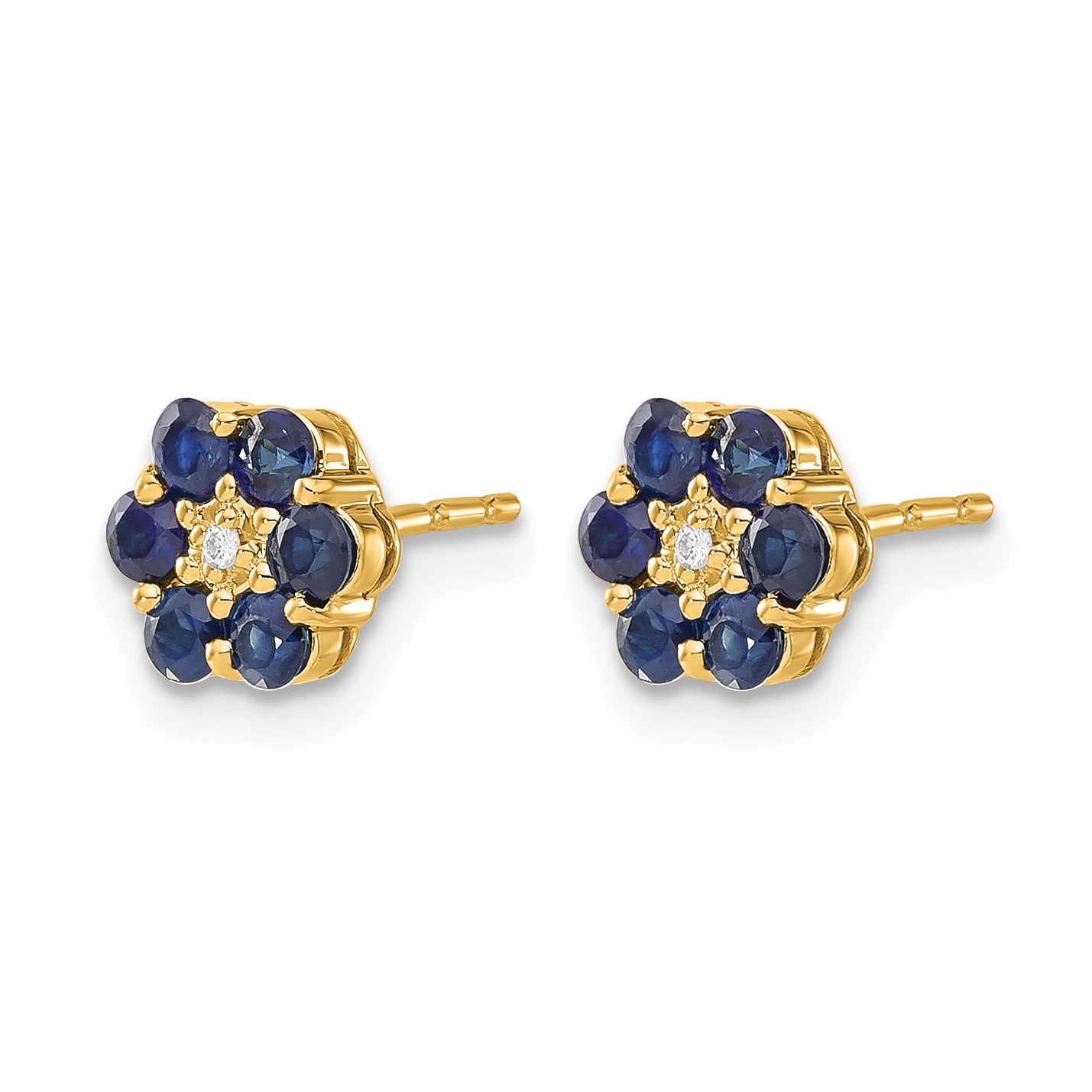 14k and White Rhodium Sapphire and Diamond Floral Post Earrings