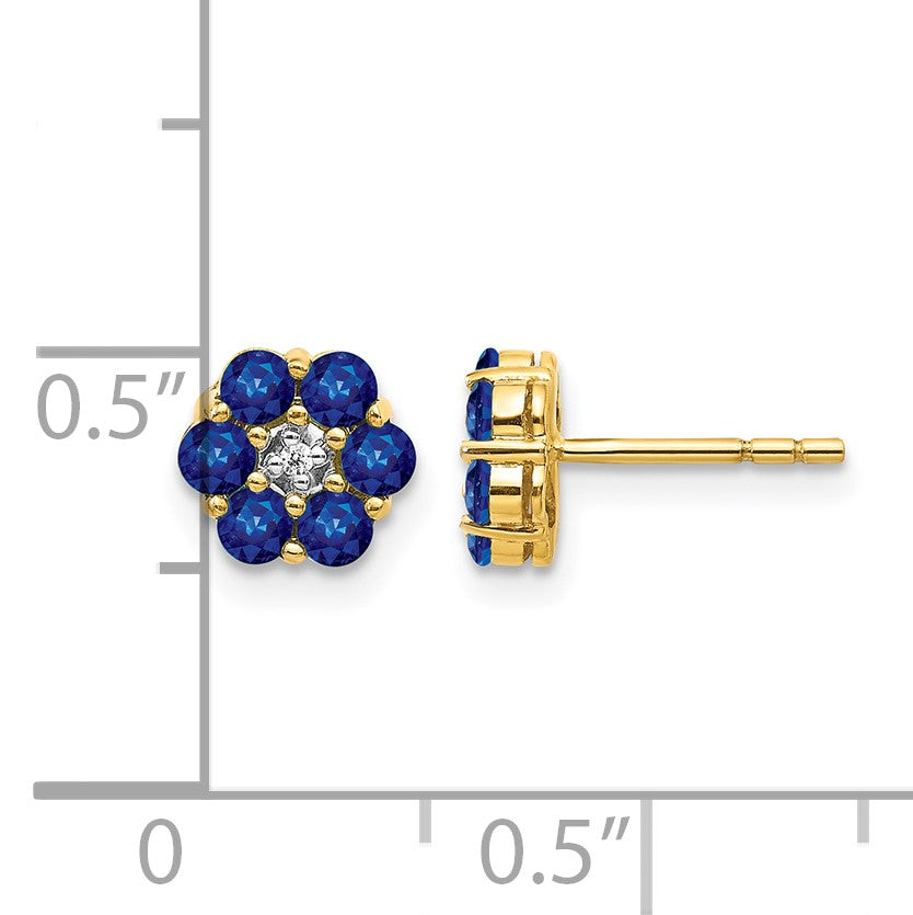14k and White Rhodium Sapphire and Diamond Floral Post Earrings