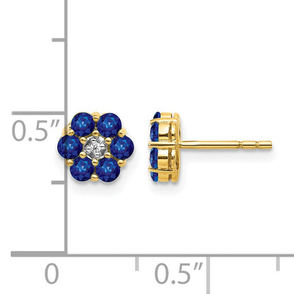 14k and White Rhodium Sapphire and Diamond Floral Post Earrings