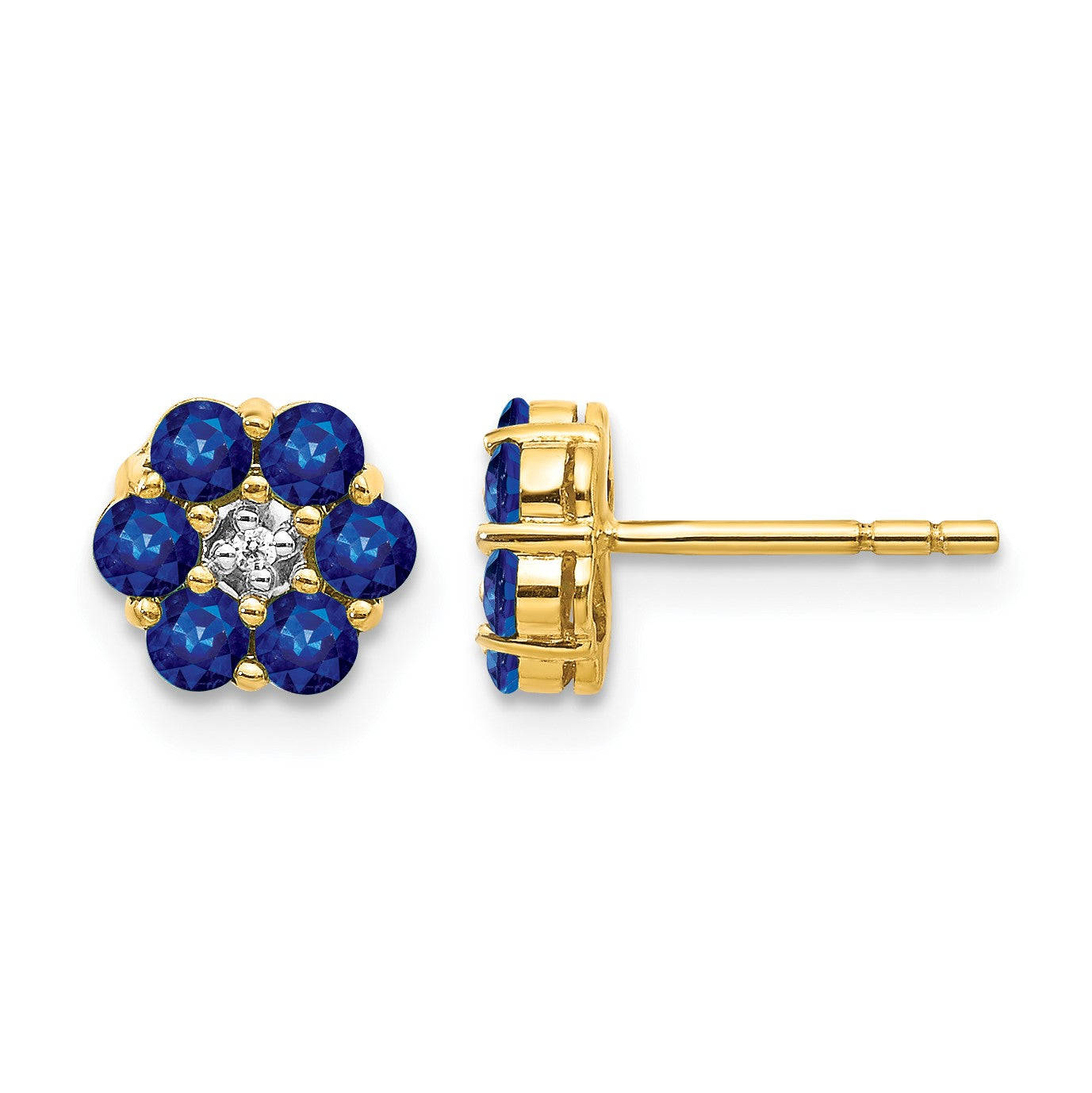 14k and White Rhodium Sapphire and Diamond Floral Post Earrings