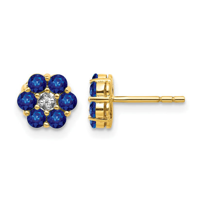 14k and White Rhodium Sapphire and Diamond Floral Post Earrings