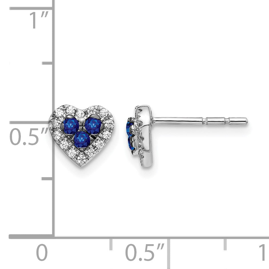 14k White Gold Sapphire Cluster and Diamond Halo Heart Post Earrings