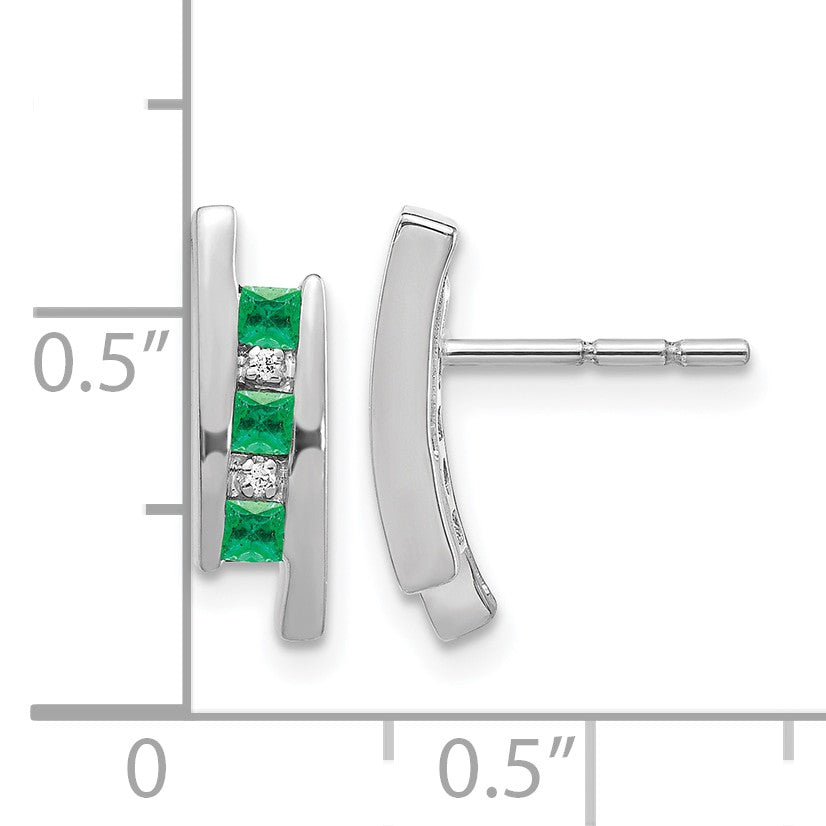 14k White Gold Princess Emerald and Diamond Post Earrings
