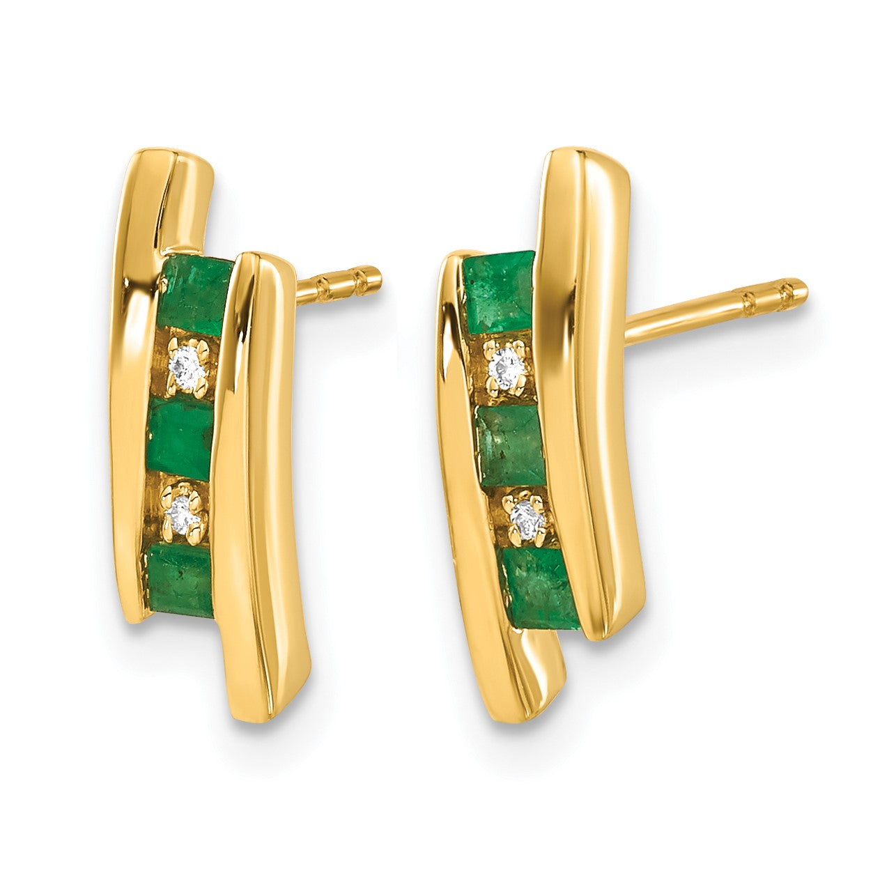 14k Princess Emerald and Diamond Post Earrings
