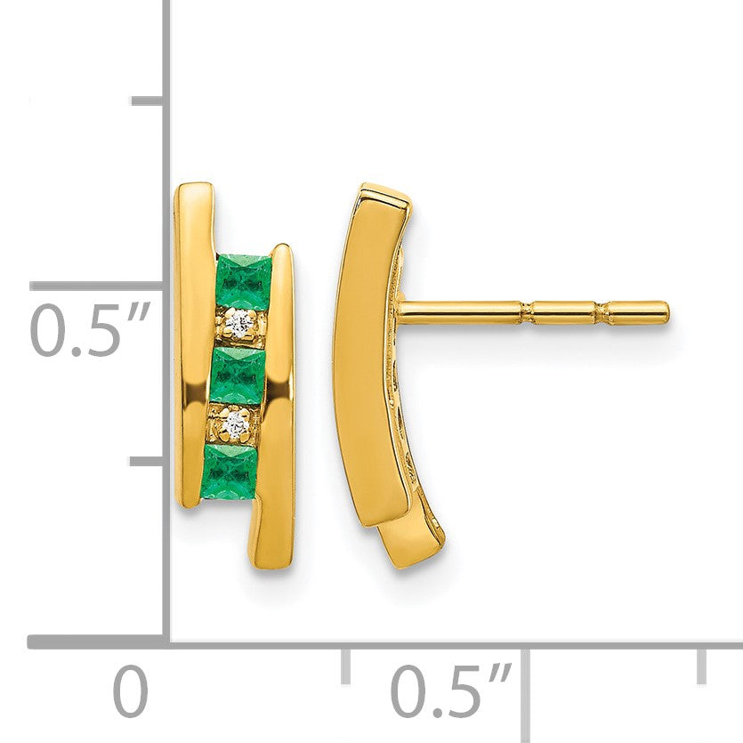 14k Princess Emerald and Diamond Post Earrings