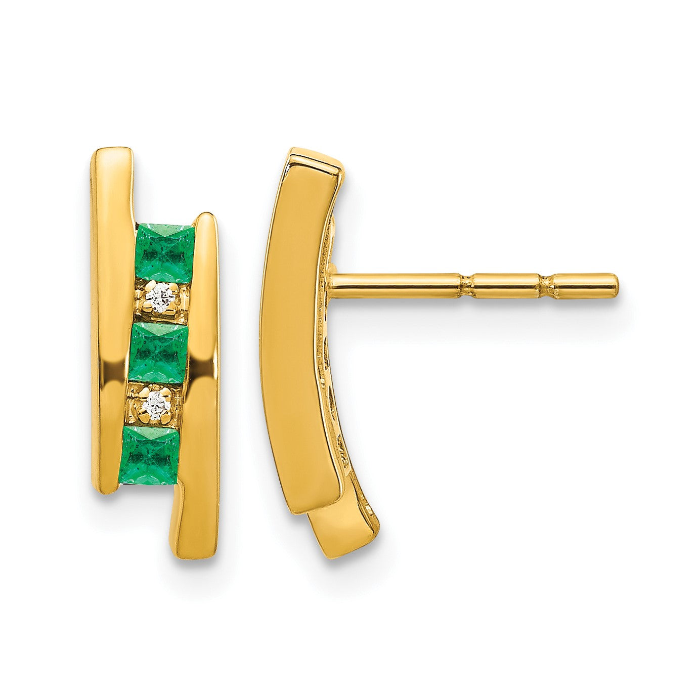 14k Princess Emerald and Diamond Post Earrings