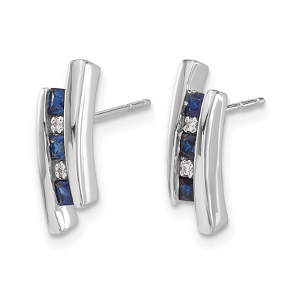 14k White Gold Princess Sapphire and Diamond Post Earrings