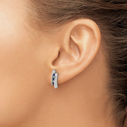 14k White Gold Princess Sapphire and Diamond Post Earrings