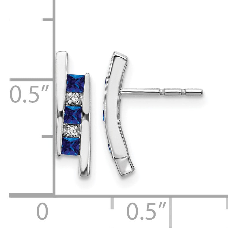 14k White Gold Princess Sapphire and Diamond Post Earrings