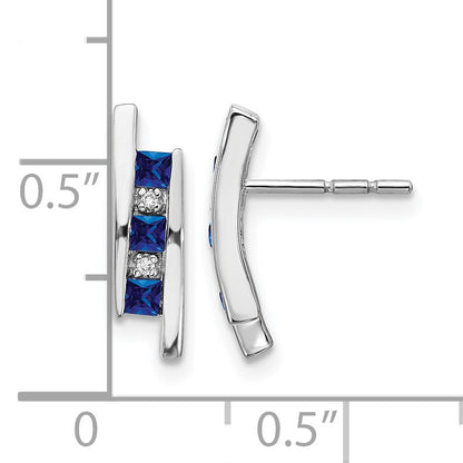 14k White Gold Princess Sapphire and Diamond Post Earrings