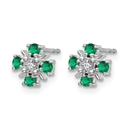 14k White Gold 2mm Round Emerald and Diamond Post Earrings