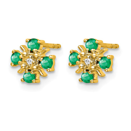 14k 2mm Round Emerald and Diamond Post Earrings