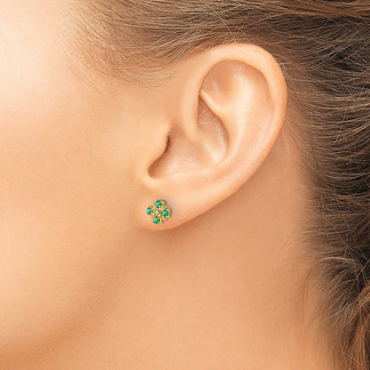 14k 2mm Round Emerald and Diamond Post Earrings