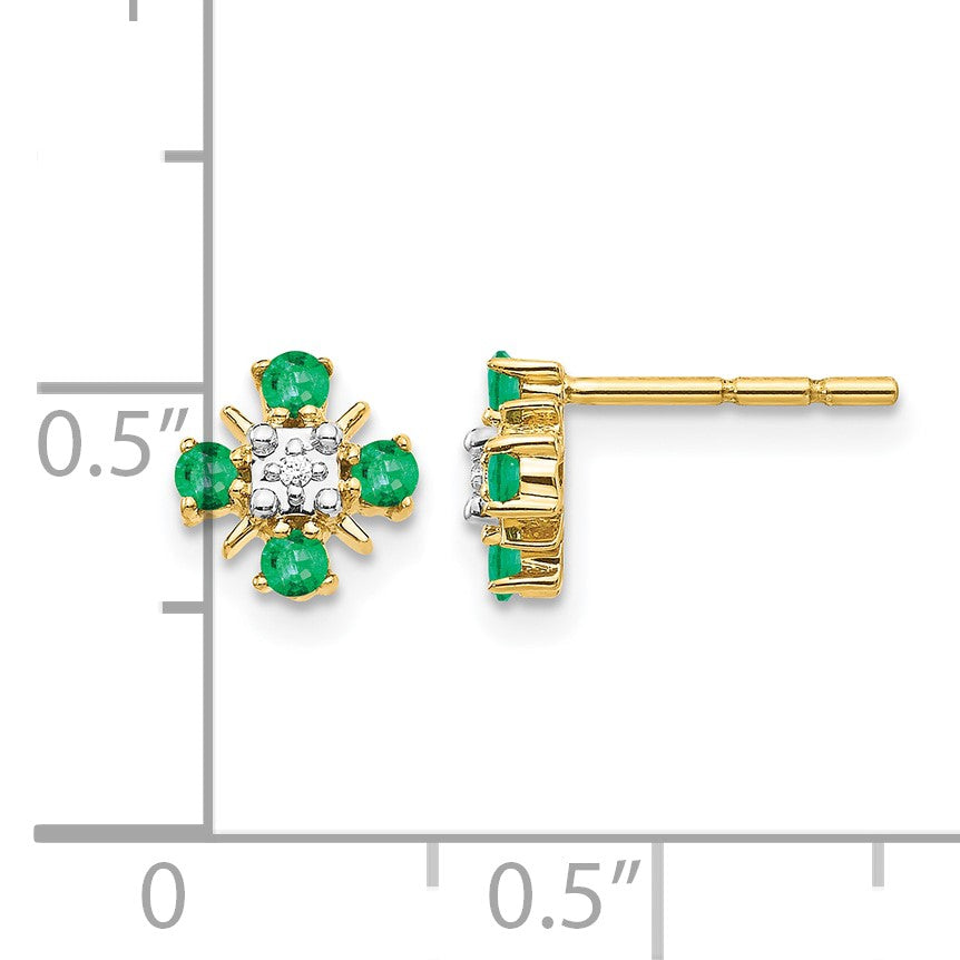 14k 2mm Round Emerald and Diamond Post Earrings