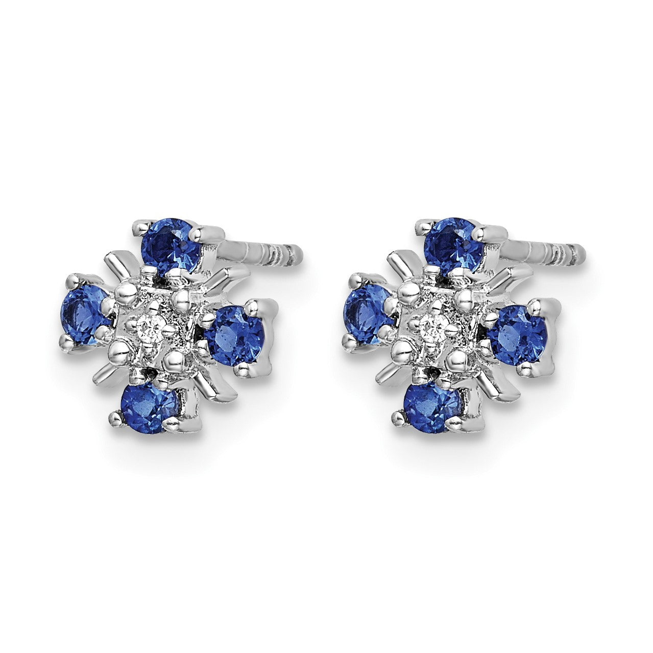 14k White Gold 2mm Round Blue Sapphire and Diamond Post Earrings