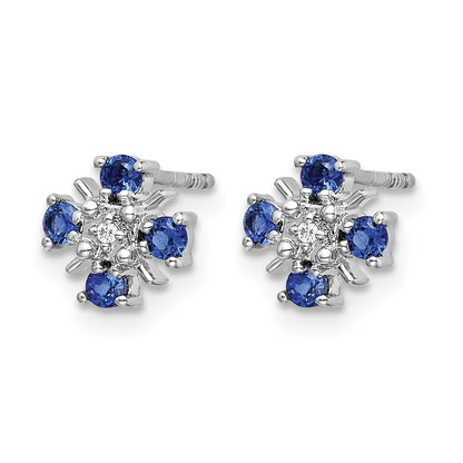 14k White Gold 2mm Round Blue Sapphire and Diamond Post Earrings