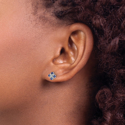 14k White Gold 2mm Round Blue Sapphire and Diamond Post Earrings