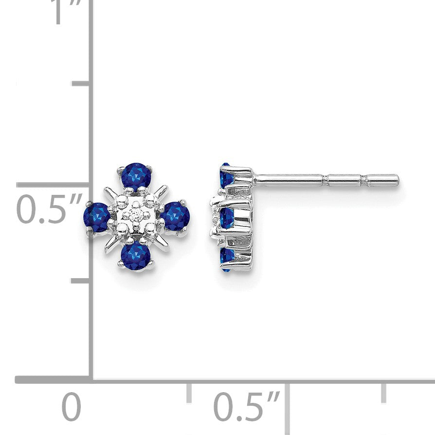 14k White Gold 2mm Round Blue Sapphire and Diamond Post Earrings