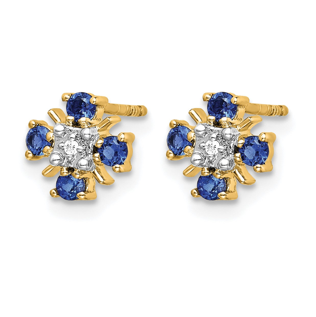 14k 2mm Round Blue Sapphire and Diamond Post Earrings