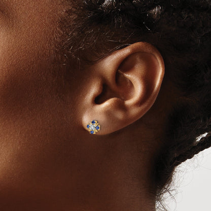 14k 2mm Round Blue Sapphire and Diamond Post Earrings