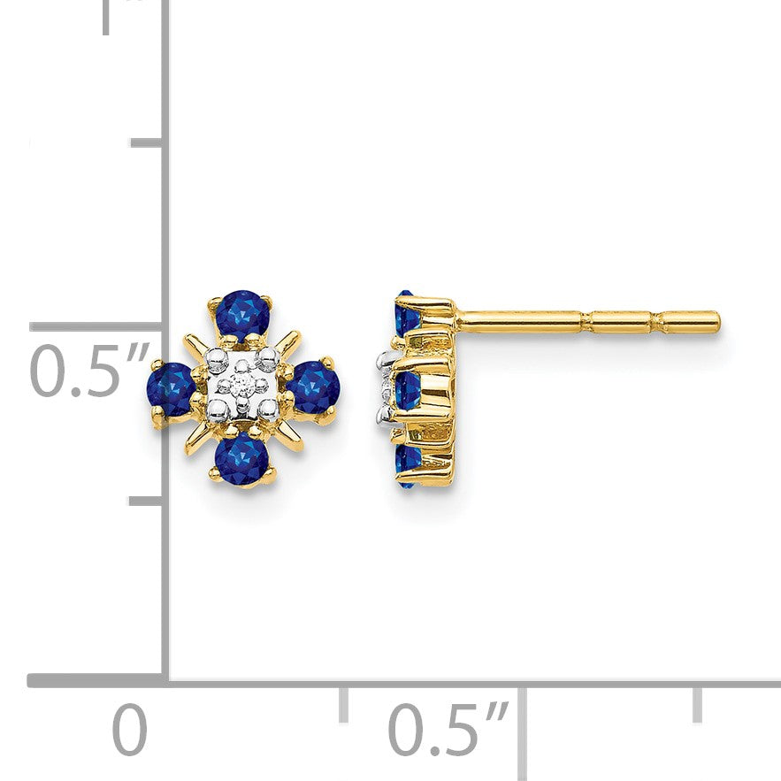 14k 2mm Round Blue Sapphire and Diamond Post Earrings