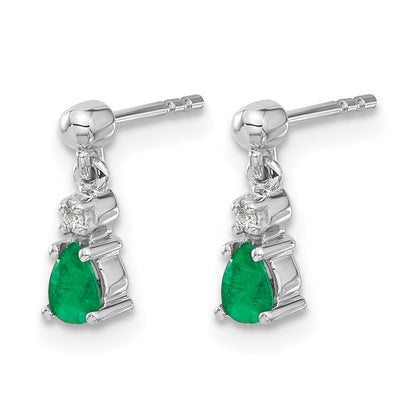 14k White Gold 4x3mm Pear Emerald and Diamond Dangle Post Earrings