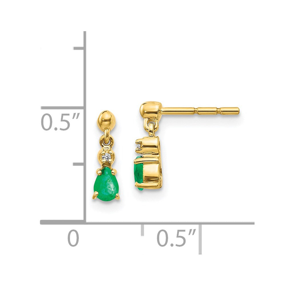 14k Gold Emerald and Diamond Dangle Earrings