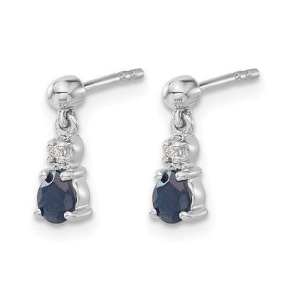 14k White Gold 4x3mm Pear Blue Sapphire and Diamond Dangle Post Earrings