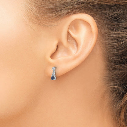 14k White Gold 4x3mm Pear Blue Sapphire and Diamond Dangle Post Earrings