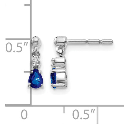 14k White Gold 4x3mm Pear Blue Sapphire and Diamond Dangle Post Earrings
