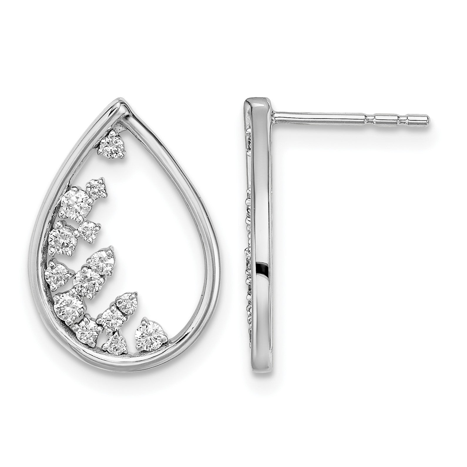 14k White Gold 1/3 carat Diamond Teardrop Post Earrings