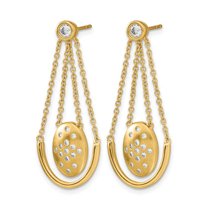 14k Satin/Polished 1/3 carat Diamond Oval with Chain Dangle Post Earrings