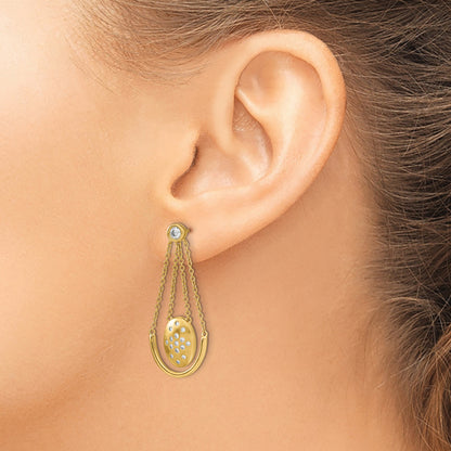 14k Satin/Polished 1/3 carat Diamond Oval with Chain Dangle Post Earrings