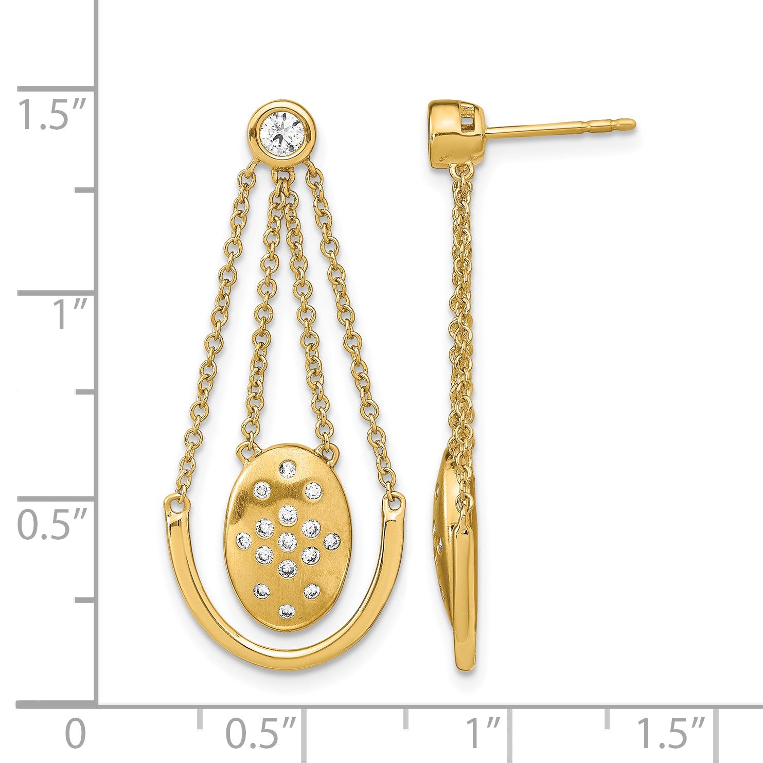 14k Satin/Polished 1/3 carat Diamond Oval with Chain Dangle Post Earrings