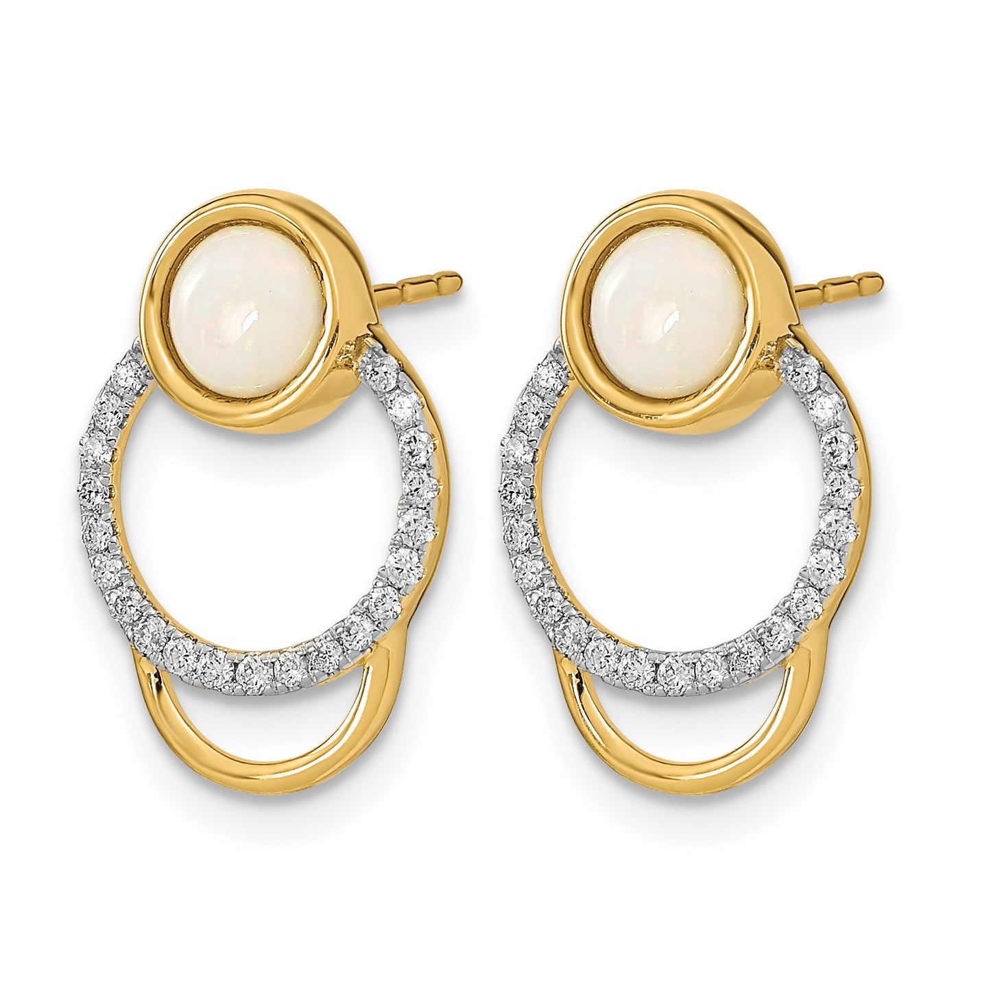 14k Polished 1/5 carat Diamond and Opal Circle Post Earrings
