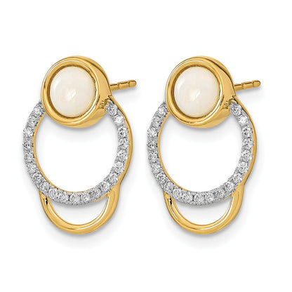 14k Polished 1/5 carat Diamond and Opal Circle Post Earrings