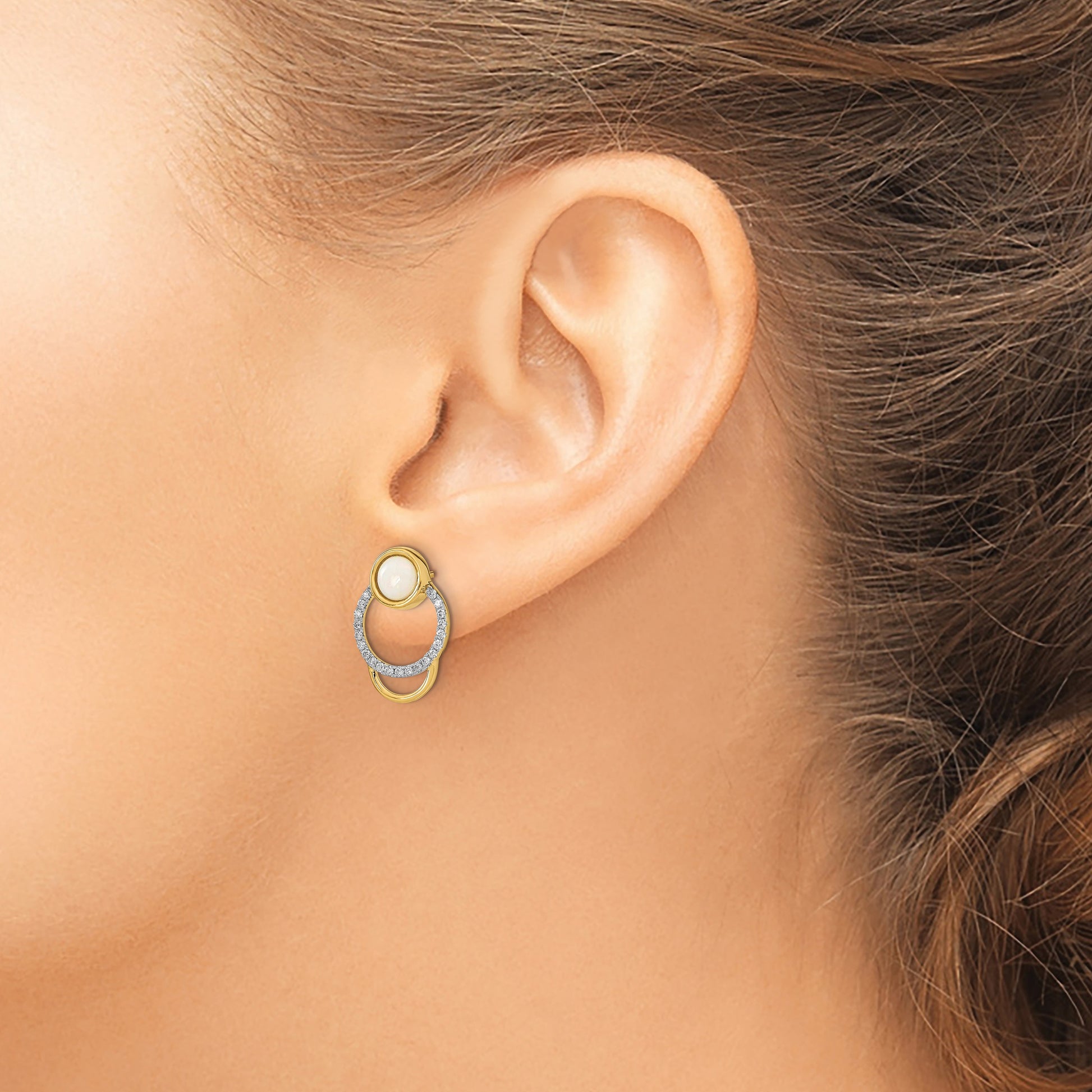 14k Polished 1/5 carat Diamond and Opal Circle Post Earrings