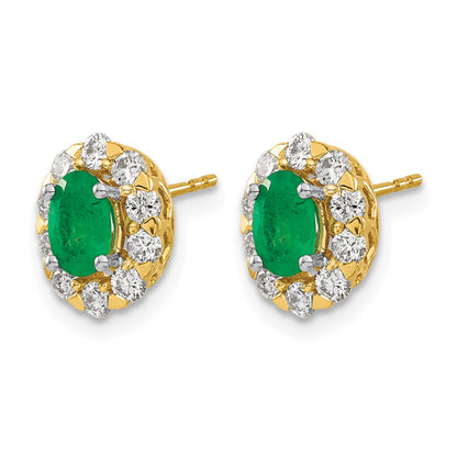 14k 6x4mm Oval Emerald and 3/4 carat Diamond Halo Post Earrings