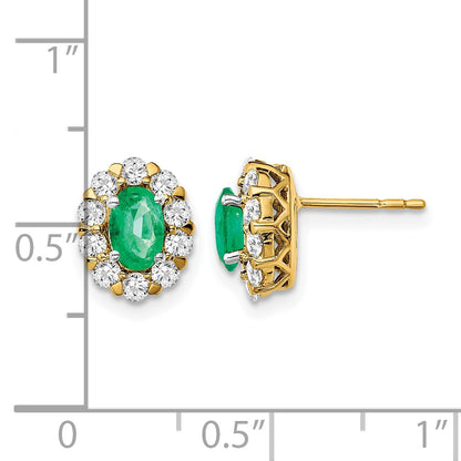 14k 6x4mm Oval Emerald and 3/4 carat Diamond Halo Post Earrings