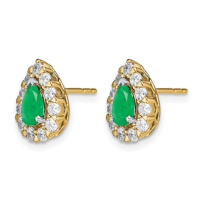 14k 6x4mm Pear Emerald and 3/4 carat Diamond Halo Post Earrings