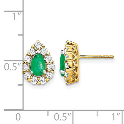 14k 6x4mm Pear Emerald and 3/4 carat Diamond Halo Post Earrings