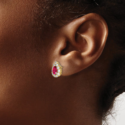 14k 6x4mm Pear Ruby and 3/4 carat Diamond Halo Post Earrings