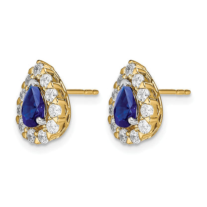 14k 6x4mm Pear Sapphire and 3/4 carat Diamond Halo Post Earrings