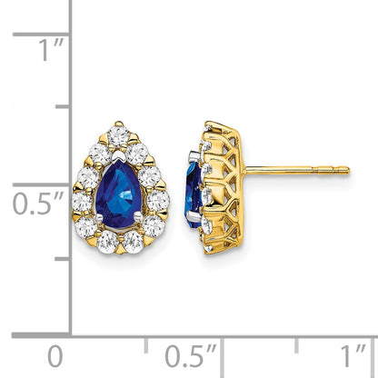 14k 6x4mm Pear Sapphire and 3/4 carat Diamond Halo Post Earrings