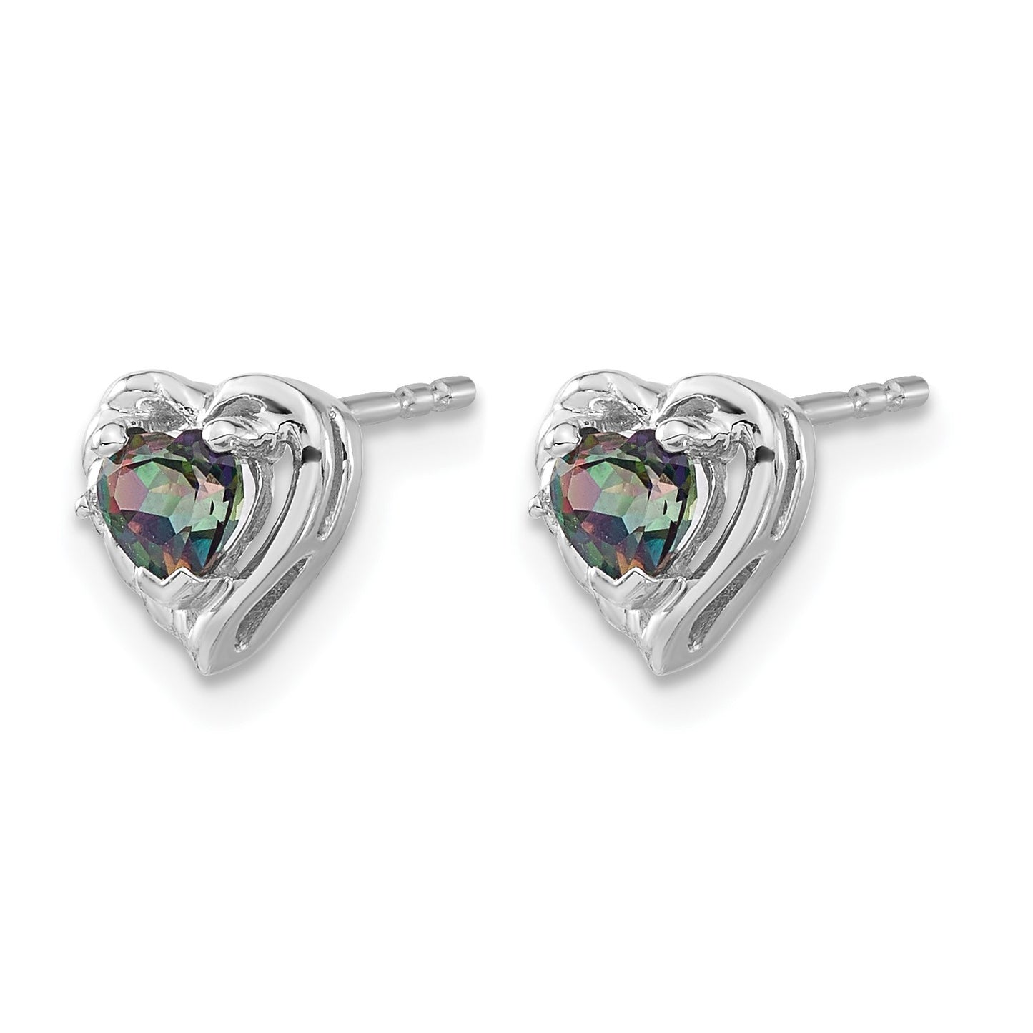 14k White Gold 4mm Heart Mystic Fire Topaz and Diamond Post Earrings