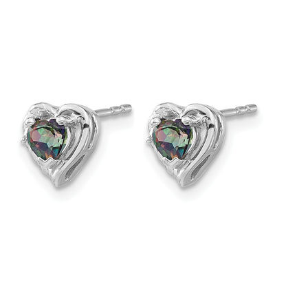 14k White Gold 4mm Heart Mystic Fire Topaz and Diamond Post Earrings