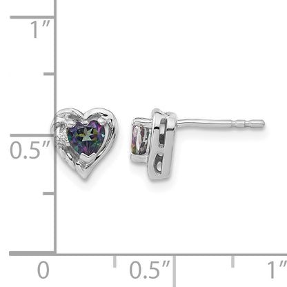 14k White Gold 4mm Heart Mystic Fire Topaz and Diamond Post Earrings