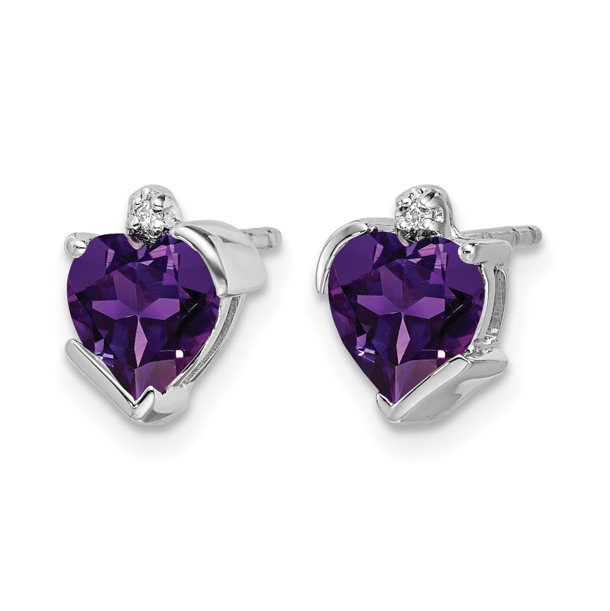 14k White Gold 6mm Heart Amethyst and Diamond Post Earrings