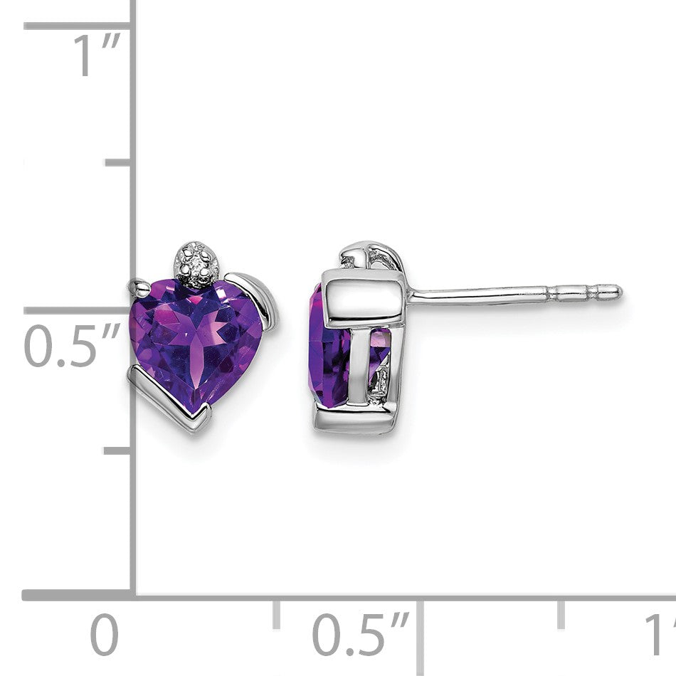14k White Gold 6mm Heart Amethyst and Diamond Post Earrings