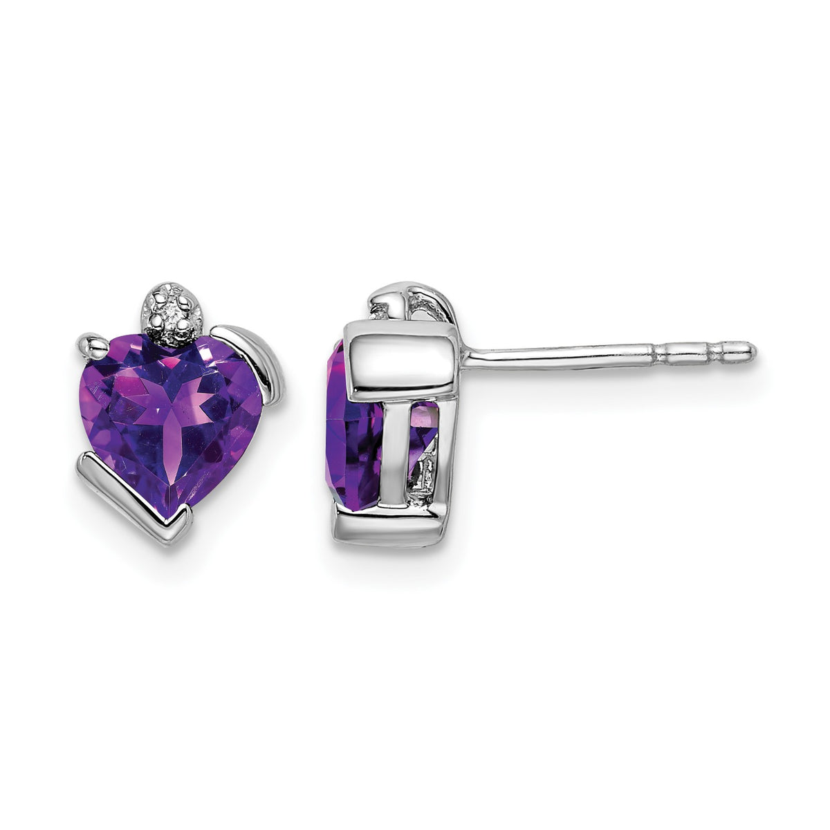 14k White Gold 6mm Heart Amethyst and Diamond Post Earrings